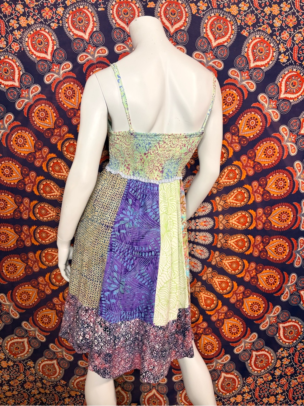 Santiki Multicolor Patchwork Mini Dress with Smocked Bodice - Picture 5 of 6